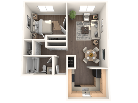 Floor plan for 1 bed, 1 bath, 600 sqft